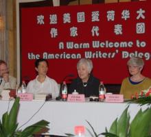 From left: IWP Director Christopher Merrill, Shanghai Writers' Association President Wang Anyi, University of Iowa President Sally Mason, and President of the University of Iowa Foundation Lynette Marshall.