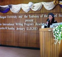 Zuwena Packer giving her first lecture at Yangon University
