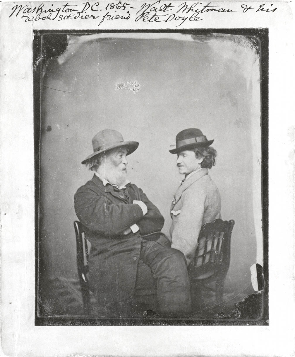 Walt Whitman & his rebel soldier friend Pete Doyle, c:a 1869. Photo P.M. Rice.