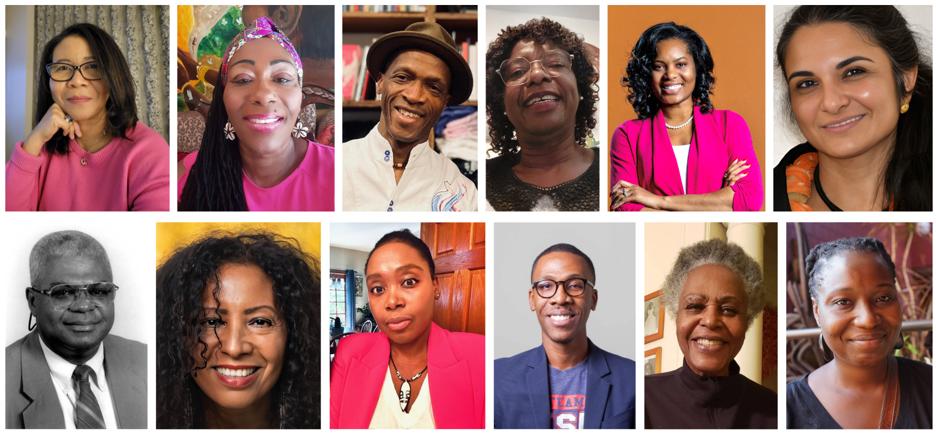 A grid of portraits of twelve writers who will participate in the 2024 World Creole Literature Gathering.