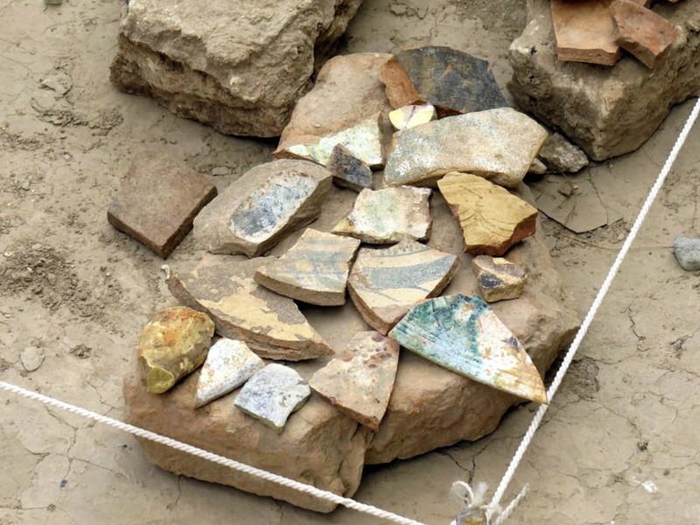 A close up of pottery found at the dig site in ancient Merv.