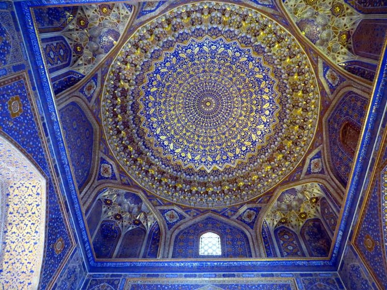 A tile ceiling at the Registan, at the heart of the ancient city of Samarkand, Uzbekistan.