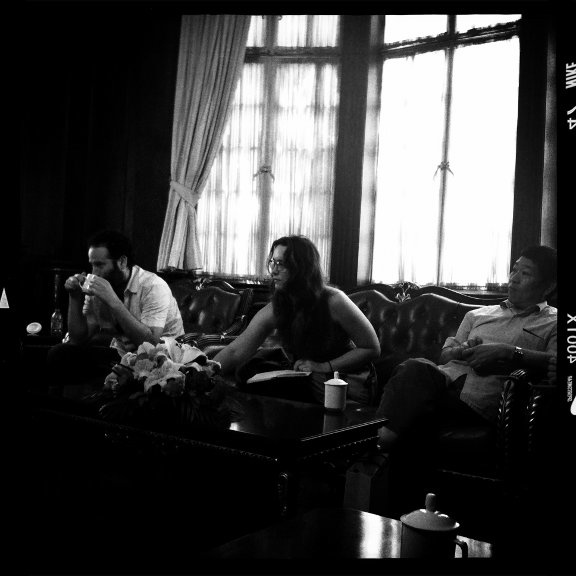 Dan O'Brien, Amelia Gray, and Mr. Liu of the Beijing Writers' Association.