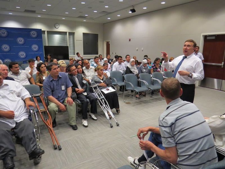 Stephen presenting at the meeting focusing on disability issues.