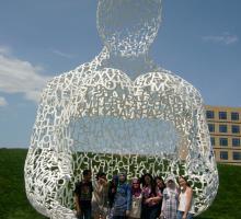 Mingling with art at the Sculpture Garden, Des Moines, Iowa.