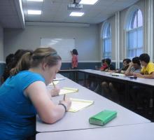 BTL Arabic students learn about playwriting from guest instructor Kim Euell.