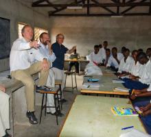 Writers Terese Svoboda, Tom Sleigh, Chris Merrill and Eliot Weinberger conduct a workshop with youth in Dadaab.